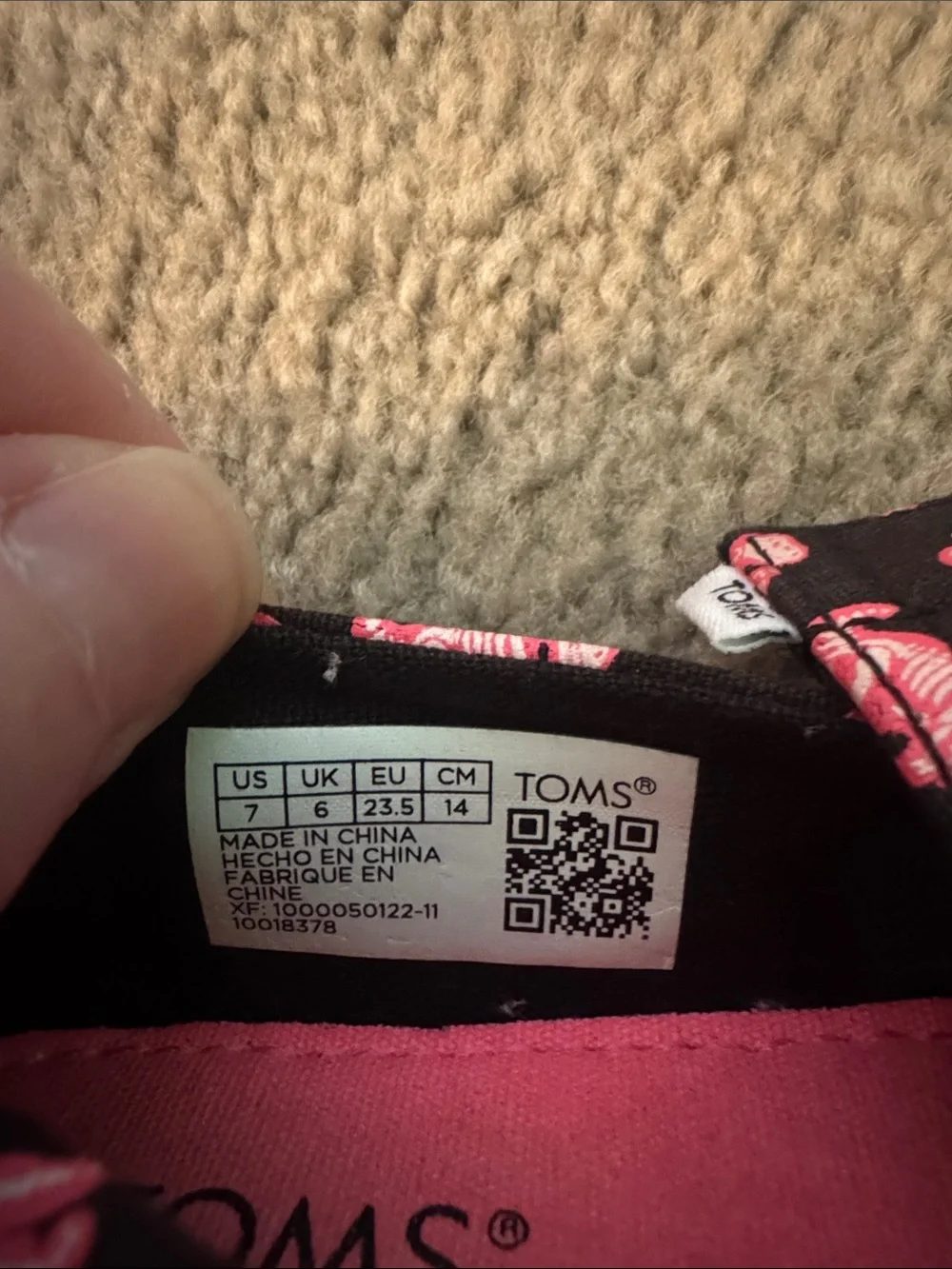 Toms Kids Black Canvas Slip-Ons with Pink Dinosaur Print